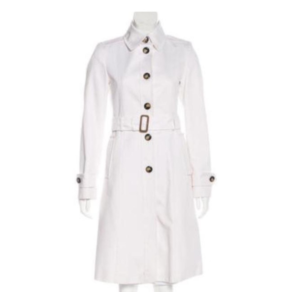 Burberry White Trench Coat with Button Detail